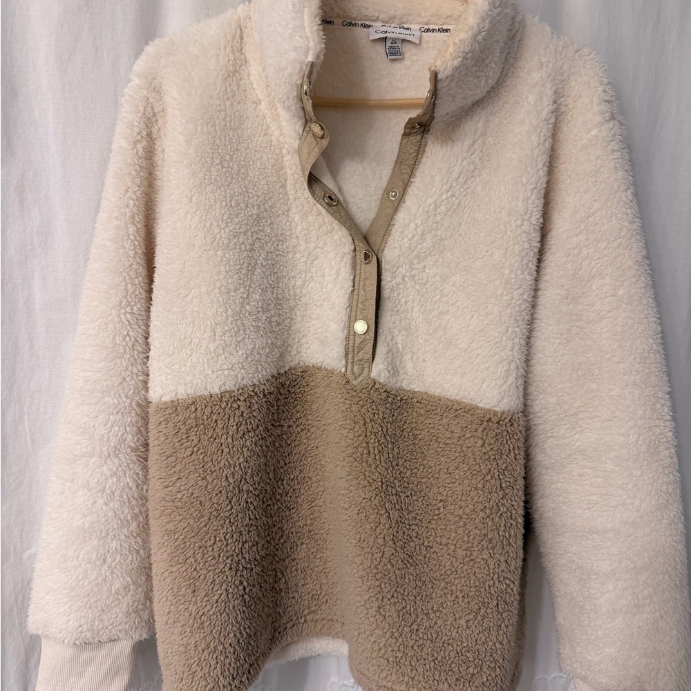 Calvin Klein Women's Beige and Cream Teddy Jacket